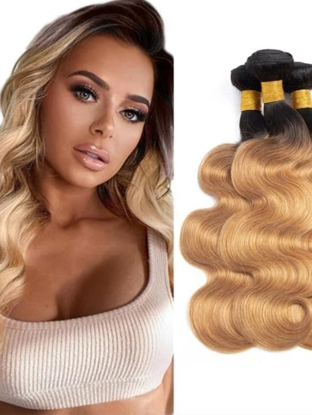 1B/27 Body Wave Bundles Tone Black And Blonde Human Hair Bundles 18 20 22 Inch